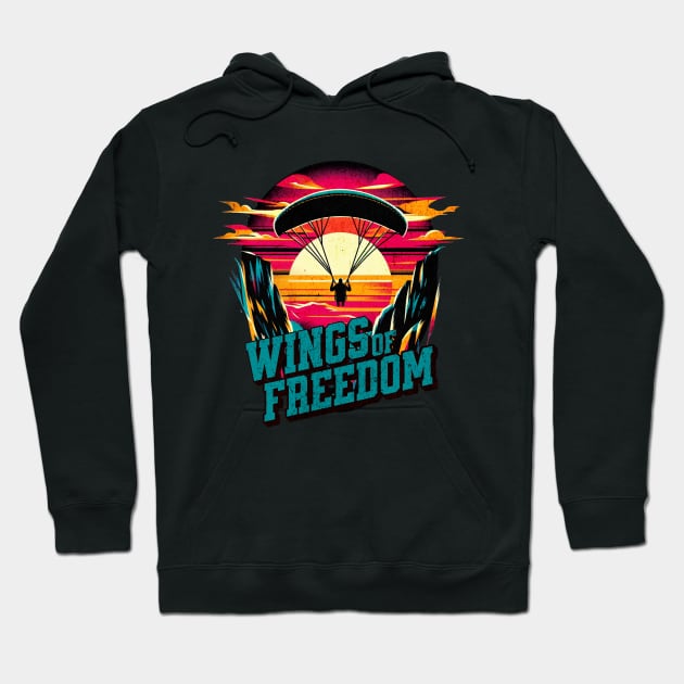 Paragliding Wings of Freedom Vintage Design Hoodie by Miami Neon Designs